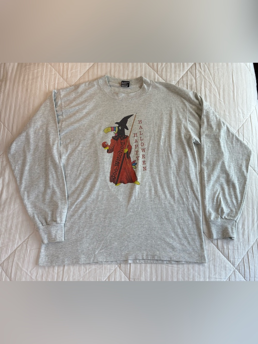 Vtg Fruit Of The Loom Adult XL Gray Halloween Made In USA LS Tee Single Stitch